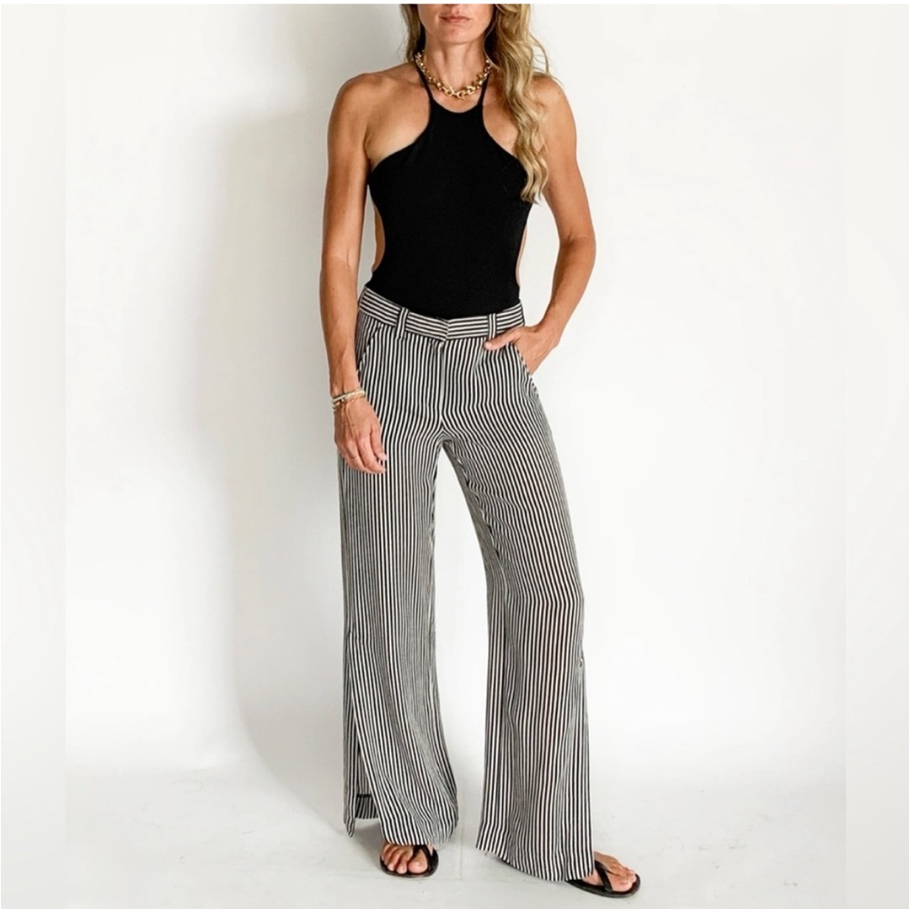 A.L.C. Black and White Striped Wide Leg Pants